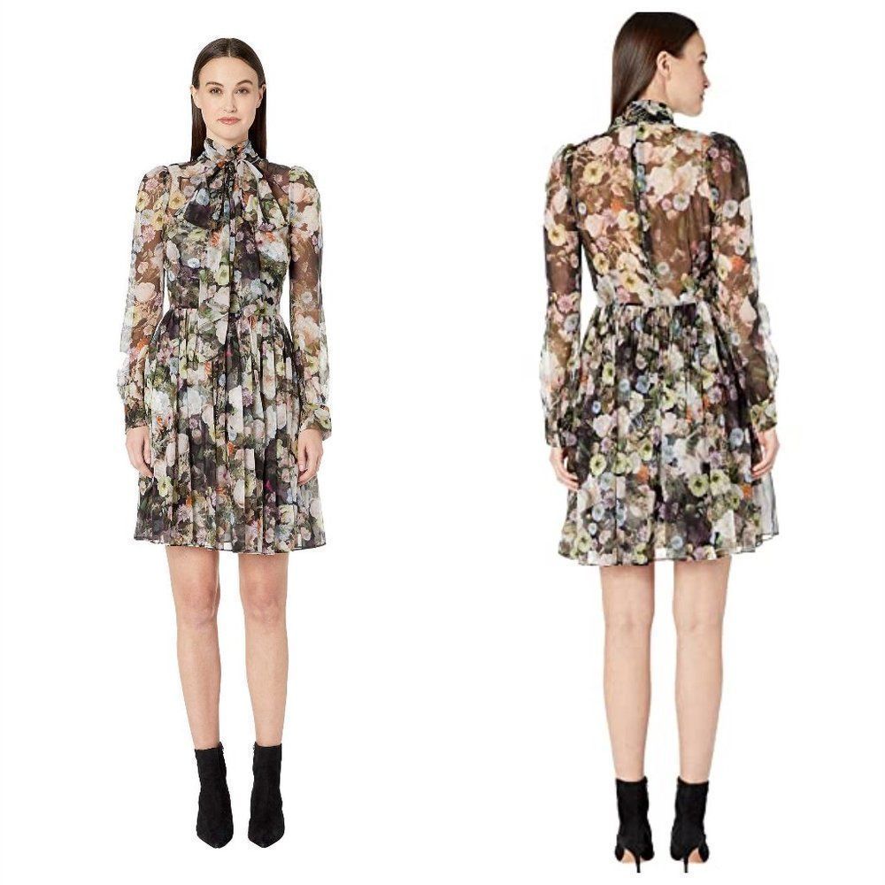 Adam Lippes Printed Chiffon Mock Neck Dress